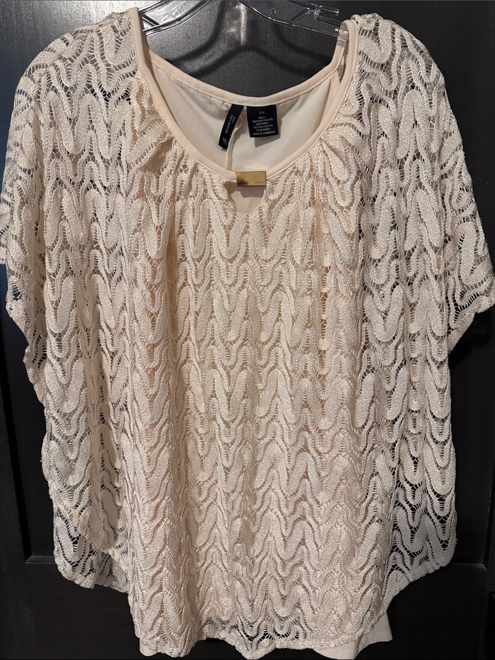 new directions Cream Lace Overlay Tunic with Decorative Bar
